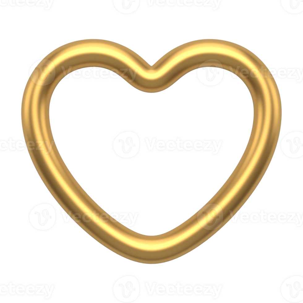 Golden heart 3d contour. Realistic decorative design element. Romantic symbol of love png