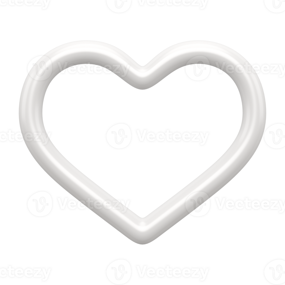White heart 3d contour. Realistic decorative design element. Romantic symbol of love png