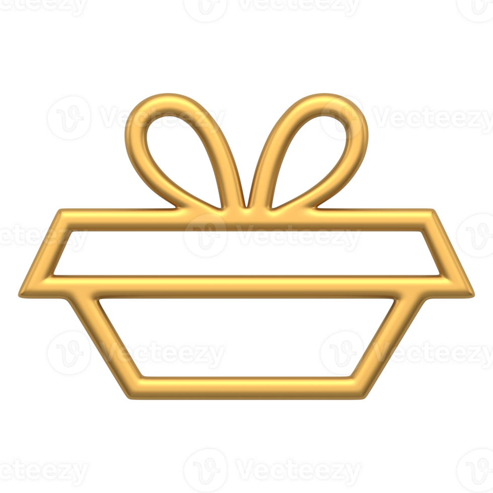 Golden contour christmas box. Bright decoration new year shape with ornate outline png