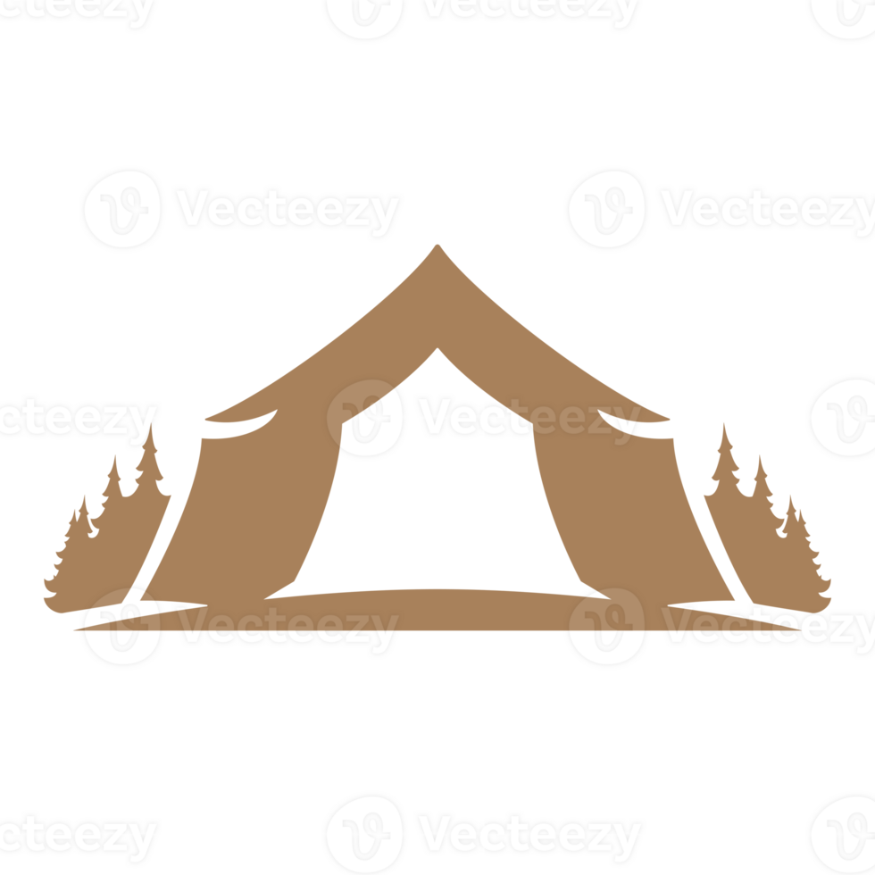 Camp tent hand drawn silhouette illustration for retro logo design png