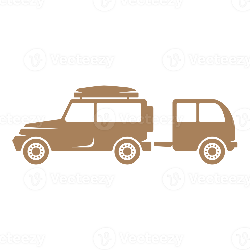 Off-road expedition car with trailer side view hand drawn silhouette illustration for retro logo design png