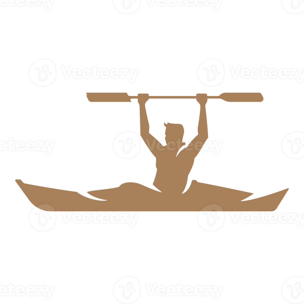Kayak rower lifted up the paddle hand drawn silhouette illustration for retro logo design png