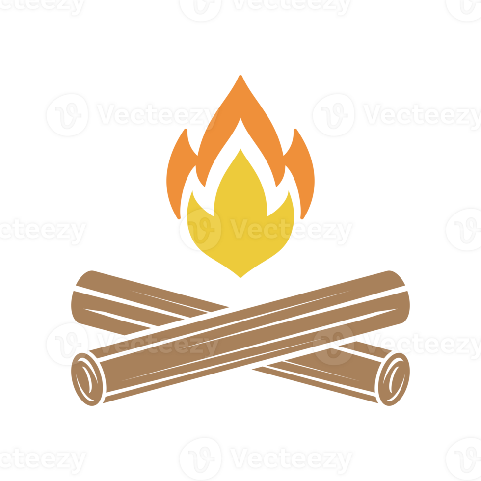 Flaming campfire hand drawn silhouette illustration for retro logo design png