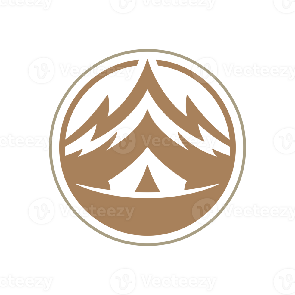 Mountain landscape hand drawn silhouette illustration for retro logo design in round frame png