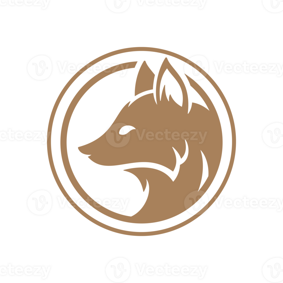 Fox head profile hand drawn silhouette illustration for retro logo design in round frame png