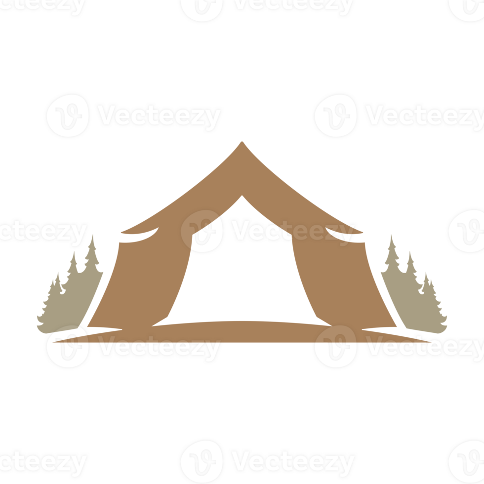 Camp tent hand drawn silhouette illustration for retro logo design png