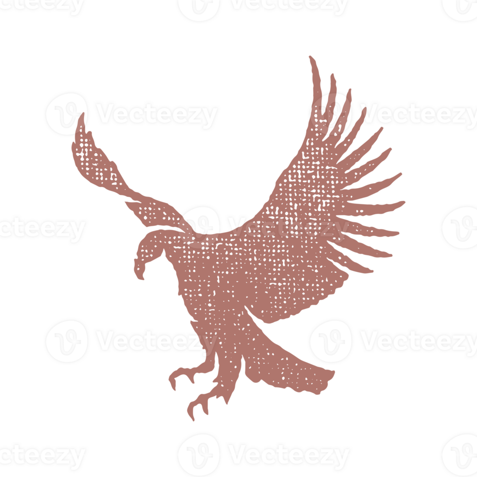 Silhouette wild eagle soaring in sky in countryside hand drawn stamp effect vintage illustration png