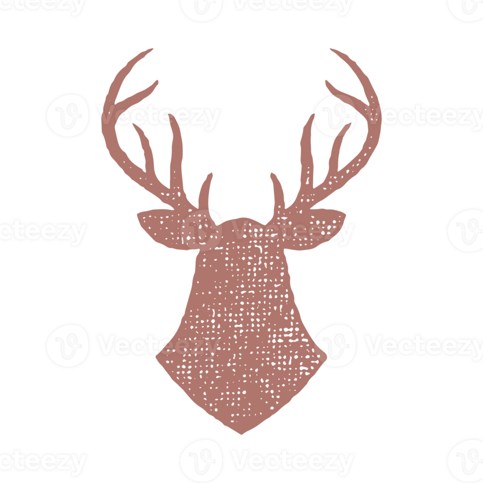 Silhouette deer head trophy as symbol hunting hand drawn stamp effect vintage illustration png