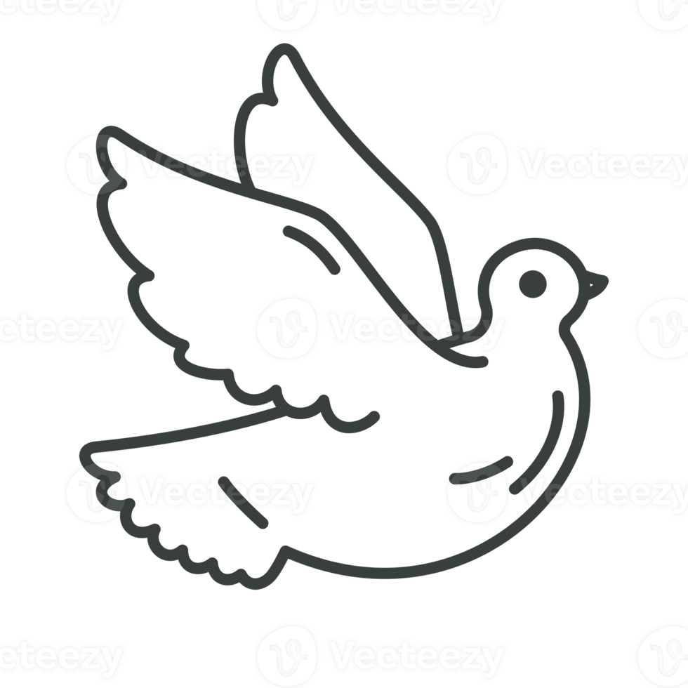 Minimalist flying white pigeon line contoured illustration love freedom spiritual peace png