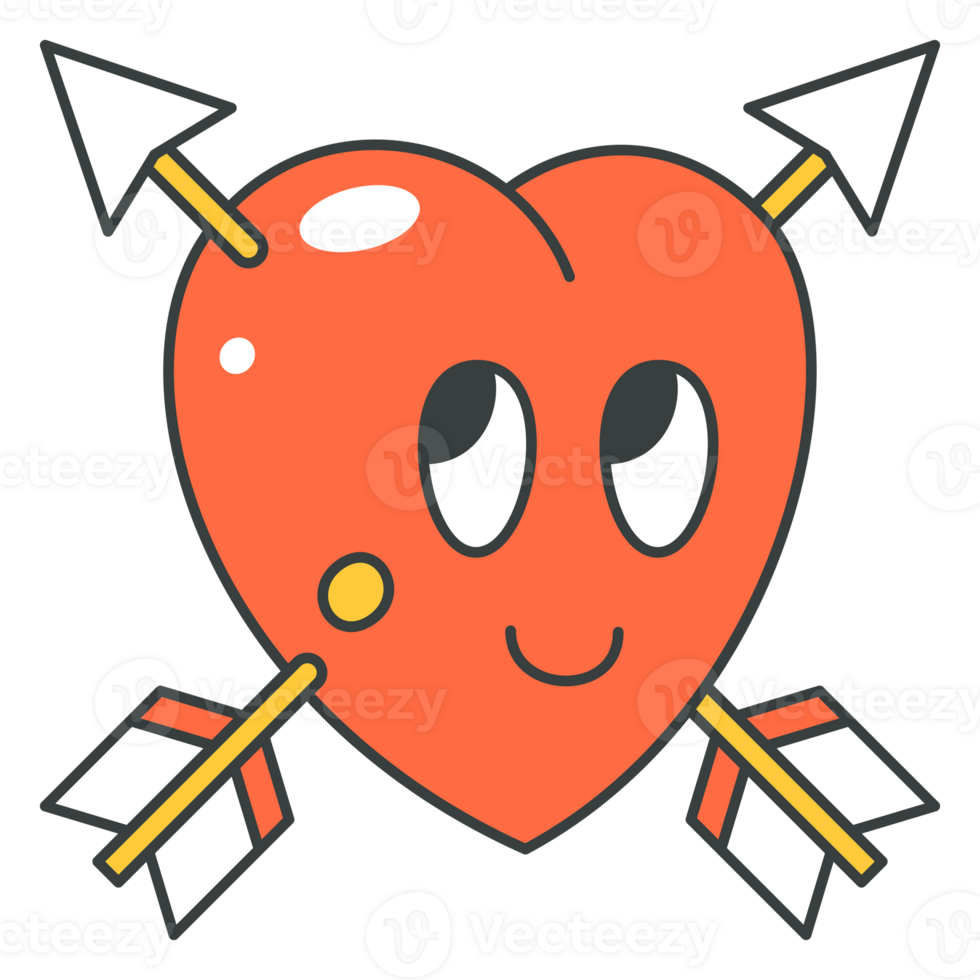 Cute red heart character with crossed arrows pop art t shirt print decorative design cartoon png