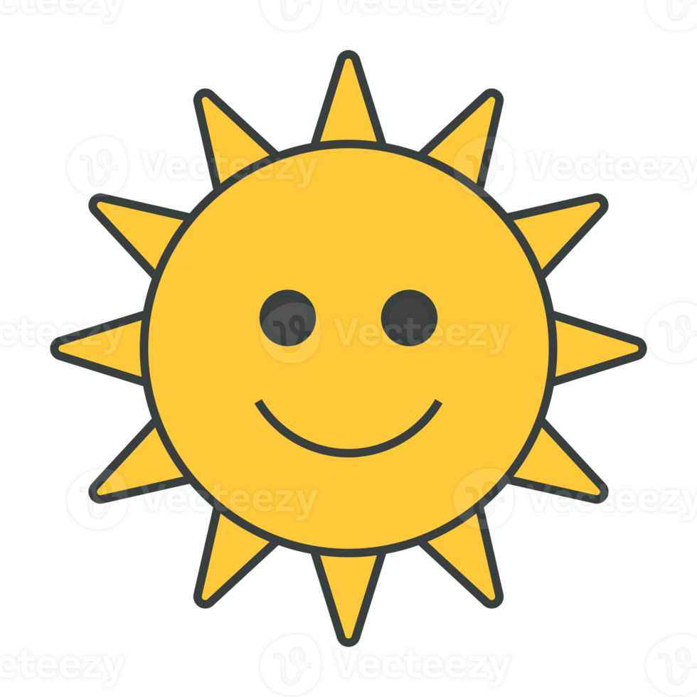 Cute funny yellow sun smiling character with bright beams pop art t shirt print cartoon png
