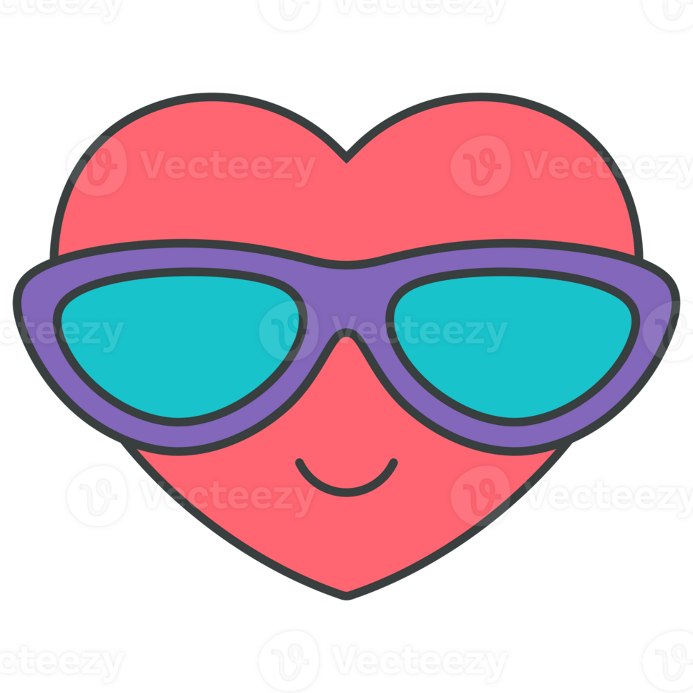 Funny pink heart in sunglasses cute character pop art groovy style decorative design cartoon png