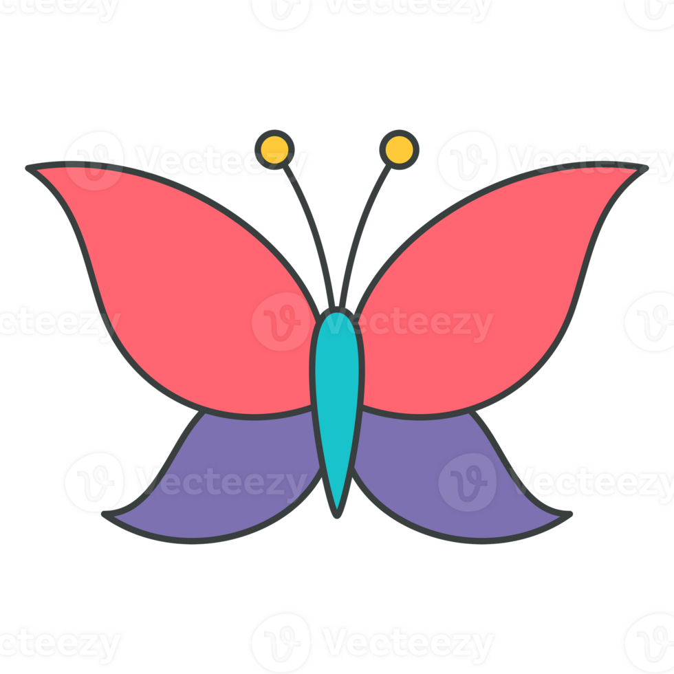 Cute butterfly with antennae colorful winged insect pop art style t shirt print cartoon png