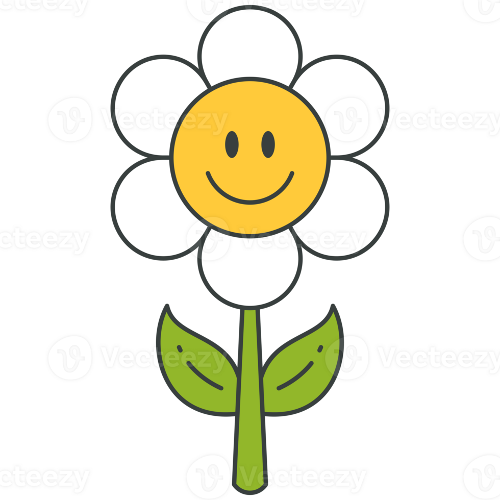 Comic chamomile character cute natural plant green stem pop art t shirt print design cartoon png