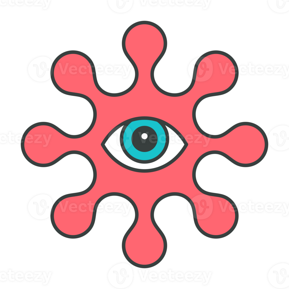 Abstract human eye pink molecule shape pop art groovy style t shirt print design cartoon png