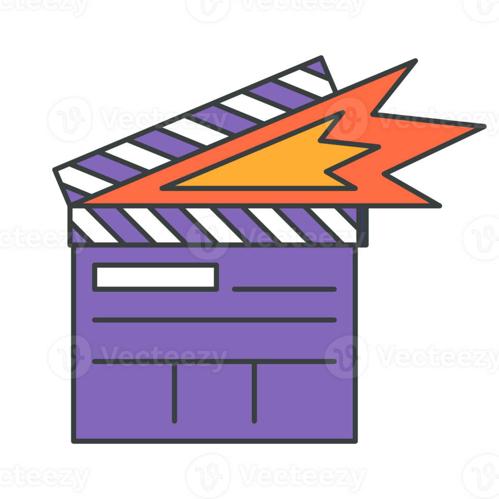 Comic explosion film clapperboard with sparks pop art groovy style decorative design cartoon png
