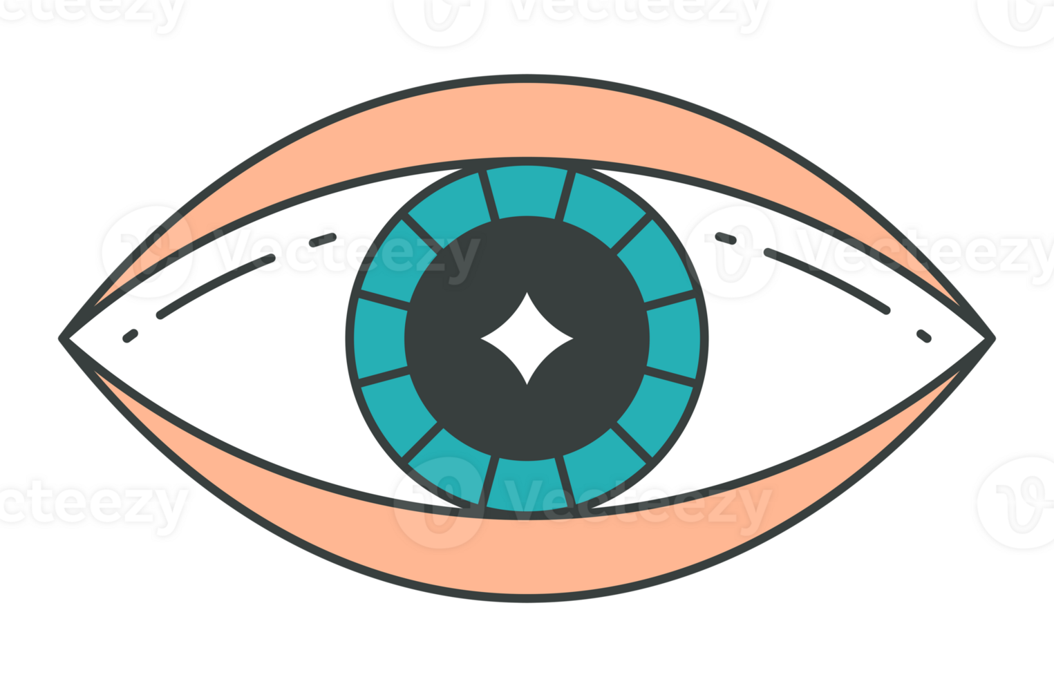 Comic human eye with blue eyeball and eyelids pop art groovy style t shirt print cartoon png