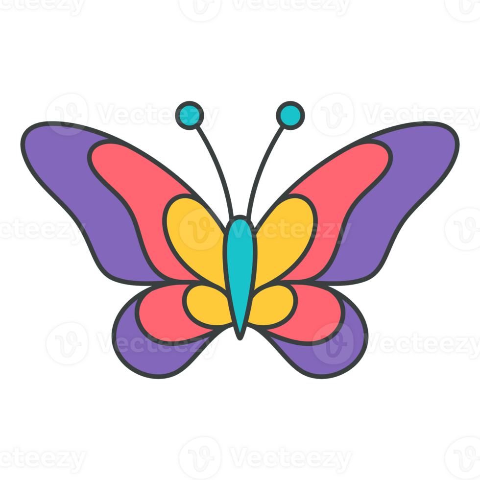 Bright multicolored butterfly winged psychedelic insect pop art groovy style t shirt print png