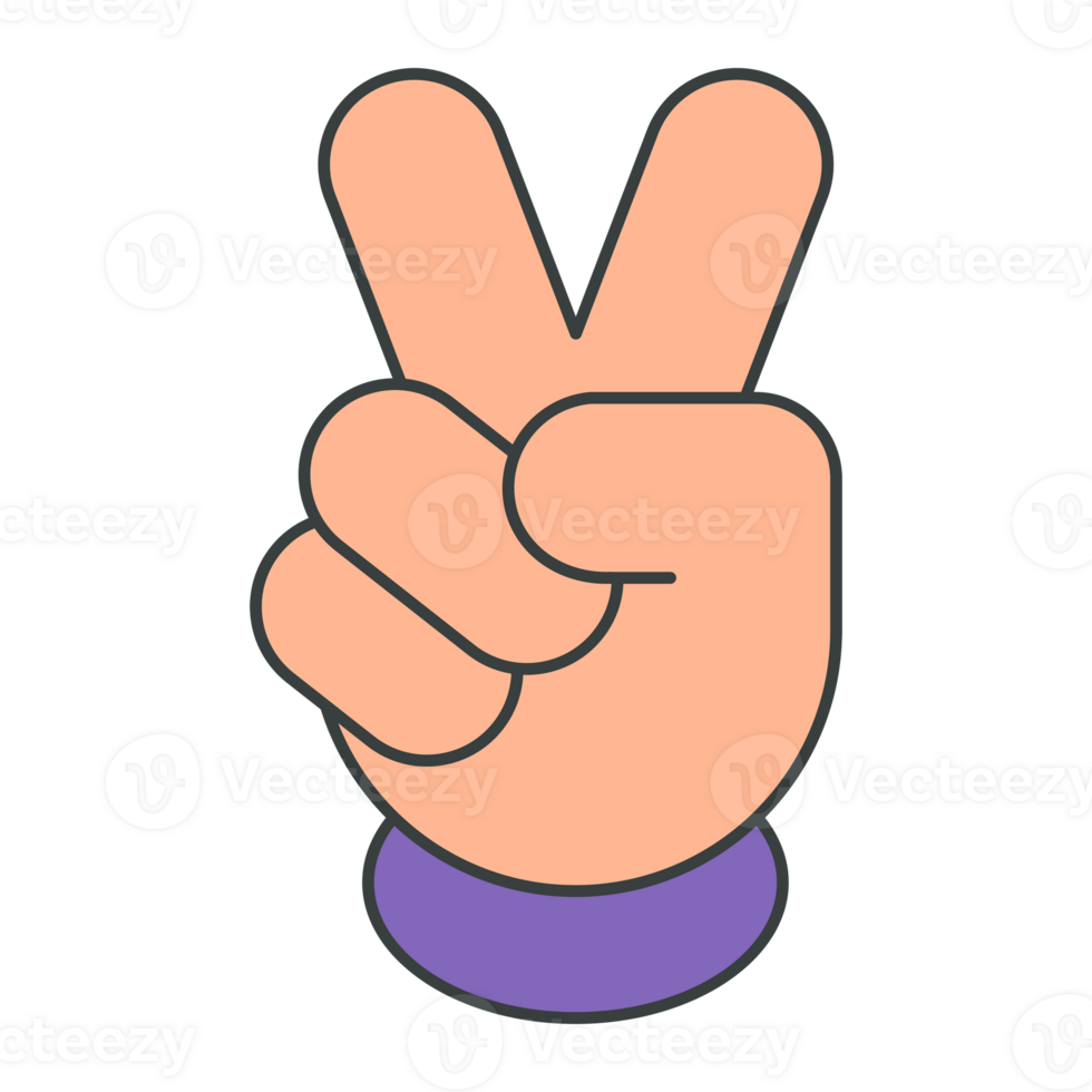 Human hand showing two fingers greeting gesture pop art groovy t shirt print cartoon png