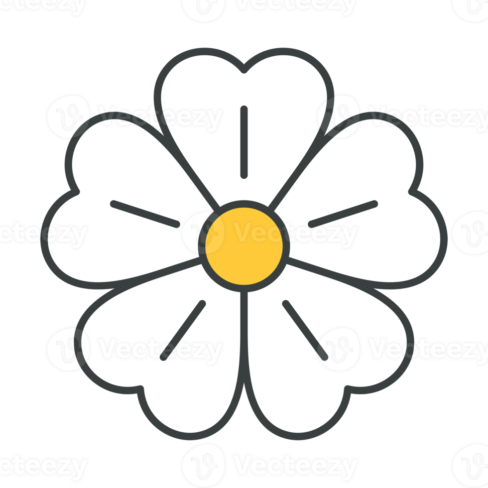 Minimalist contoured chamomile white petals and yellow center pop art groovy style cartoon png