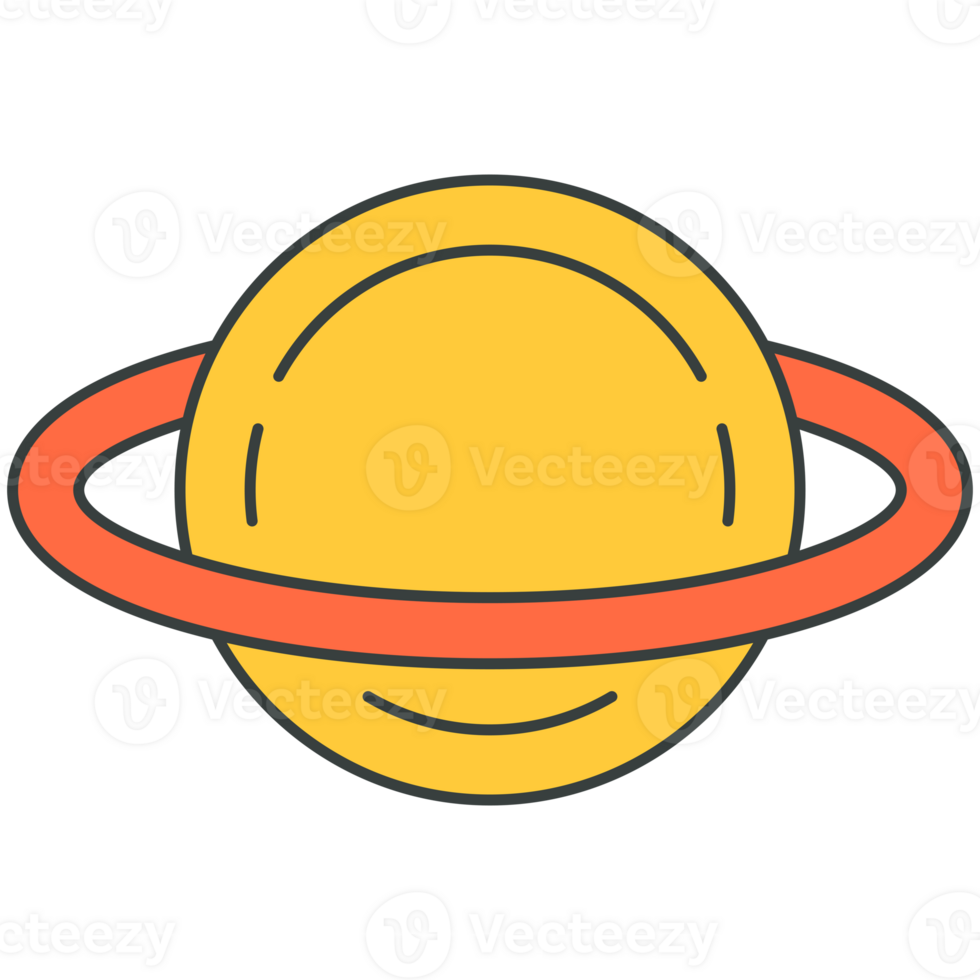 Yellow planet galaxy with pink orbit outer space pop art groovy style t shirt print cartoon png