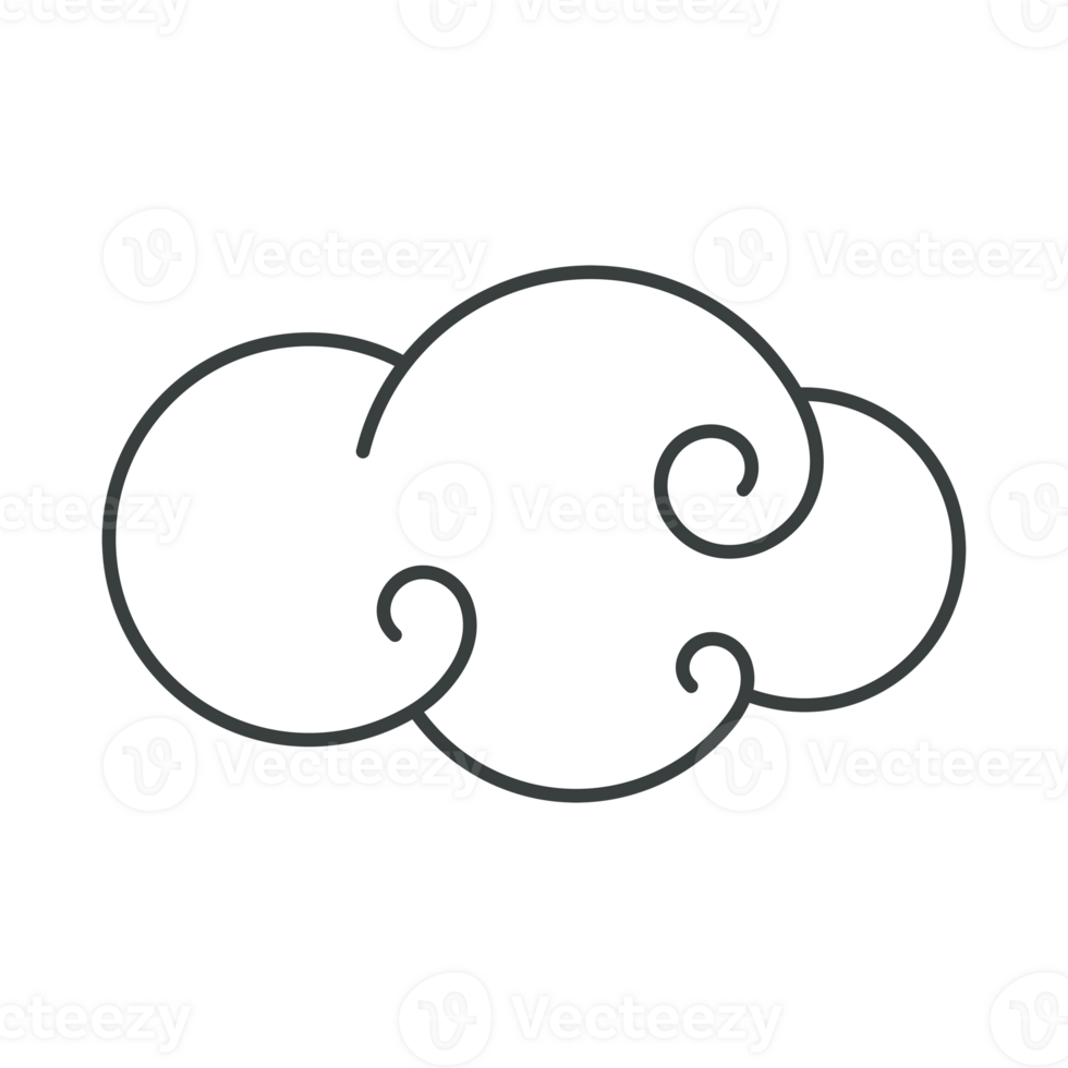 Minimalist contoured black silhouette fluffy cloud pop art groovy style design cartoon png