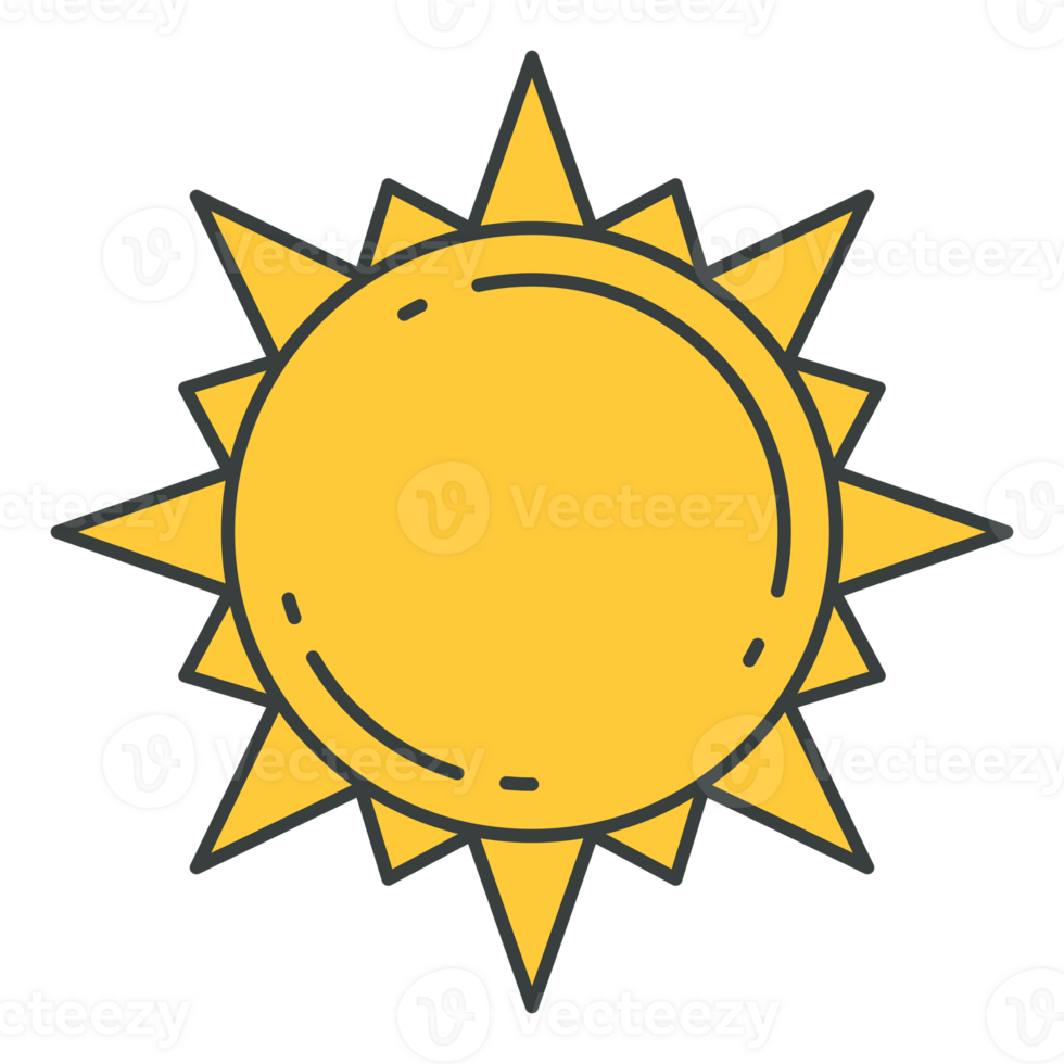 Bright yellow circle summer vacation sun with beams shine pop art groovy style t shirt print png