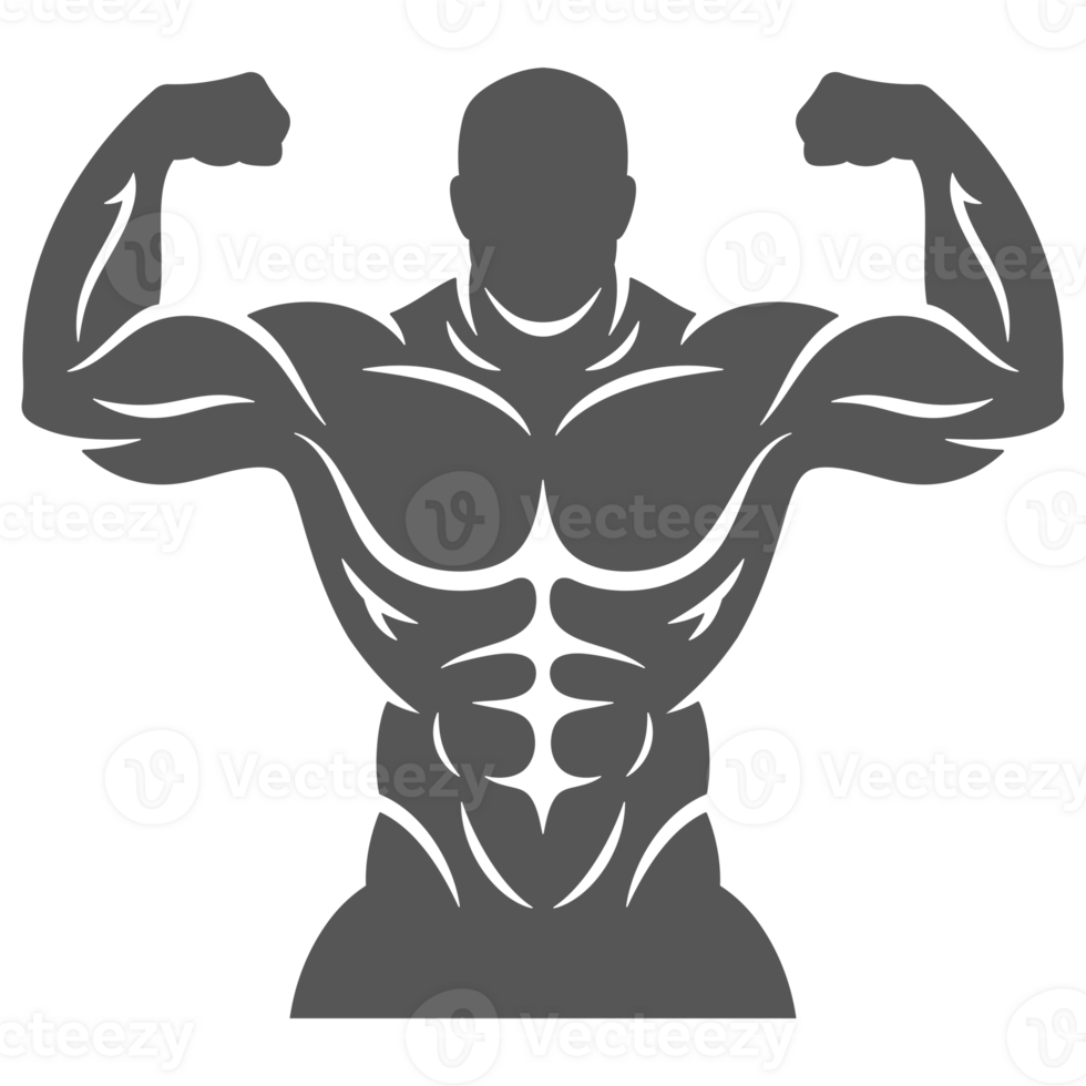 Bodybuilder male hand drawn silhouette illustration for vintage logo design png