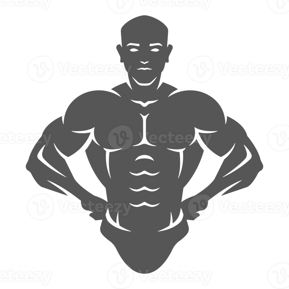Bodybuilder male hand drawn silhouette illustration for vintage logo design png