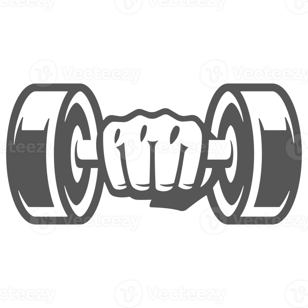 Hand holding dumbbell hand drawn silhouette illustration for vintage logo design png