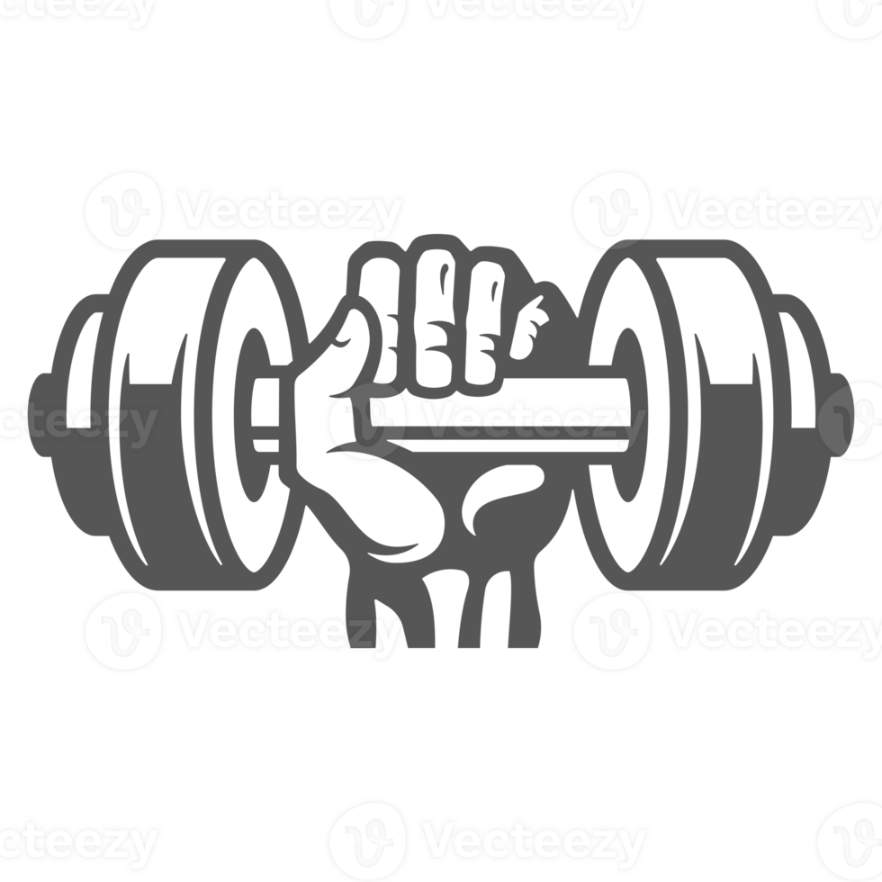 Hand holding dumbbell hand drawn silhouette illustration for vintage logo design png
