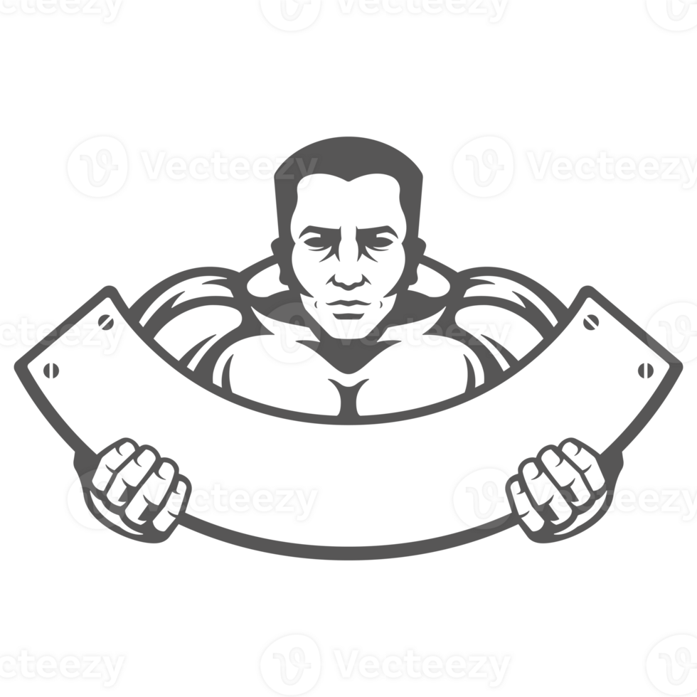 Bodybuilder man hand drawn silhouette illustration for vintage logo design png