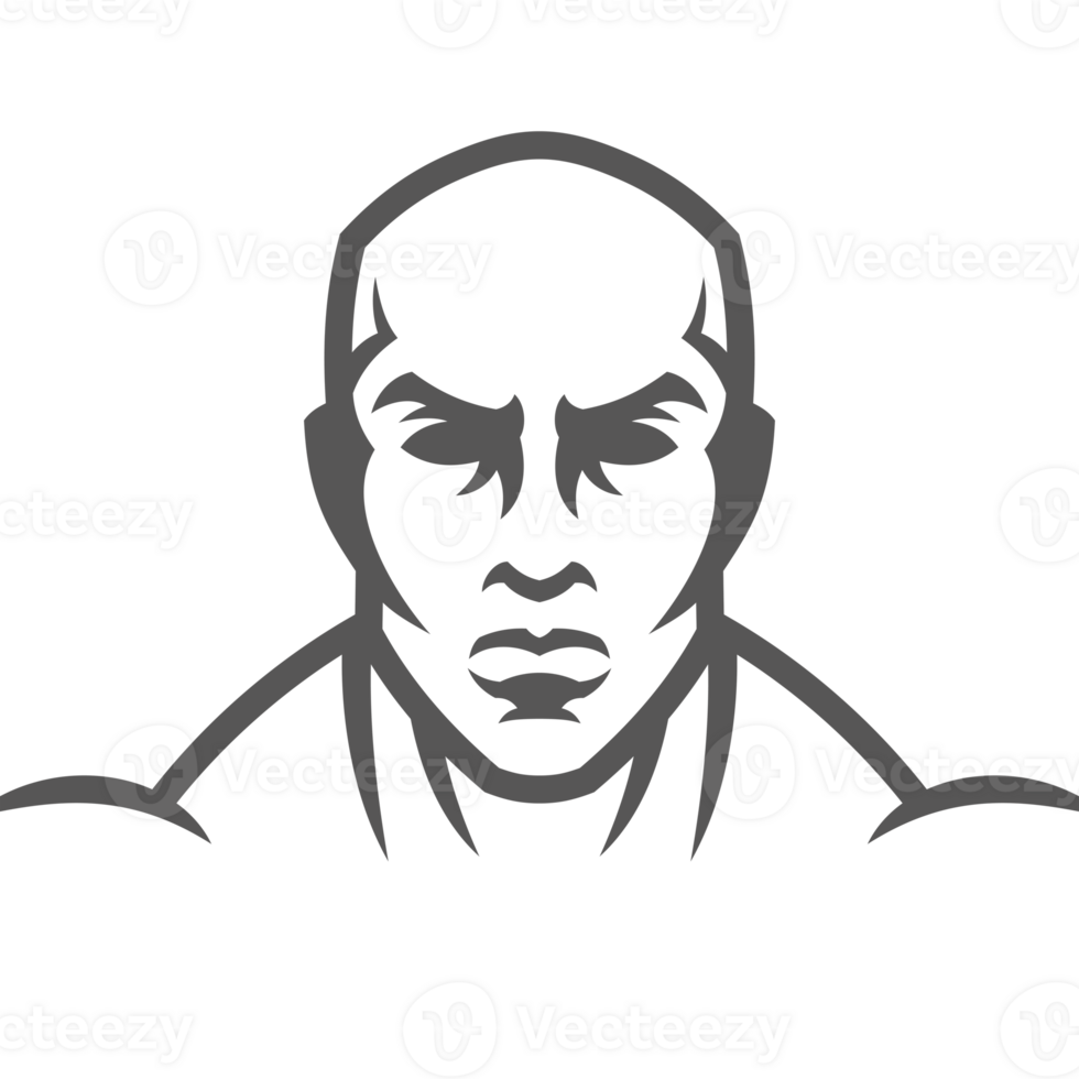 Bodybuilder man head hand drawn silhouette illustration for vintage logo design png