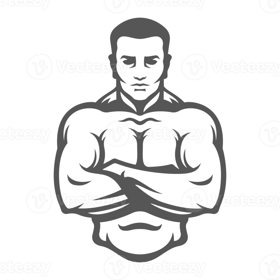 Bodybuilder man hand drawn silhouette illustration for vintage logo design png