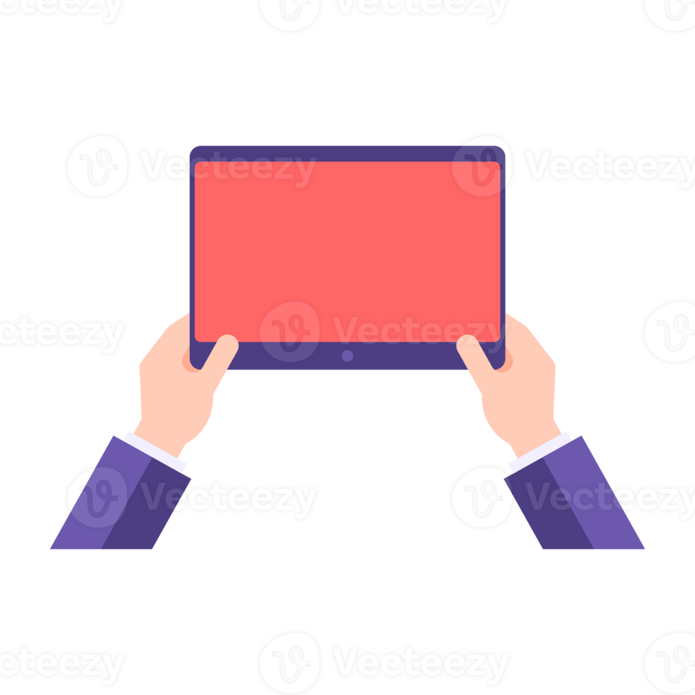 Business man hand holding tablet pc empty copy space screen browsing internet website png