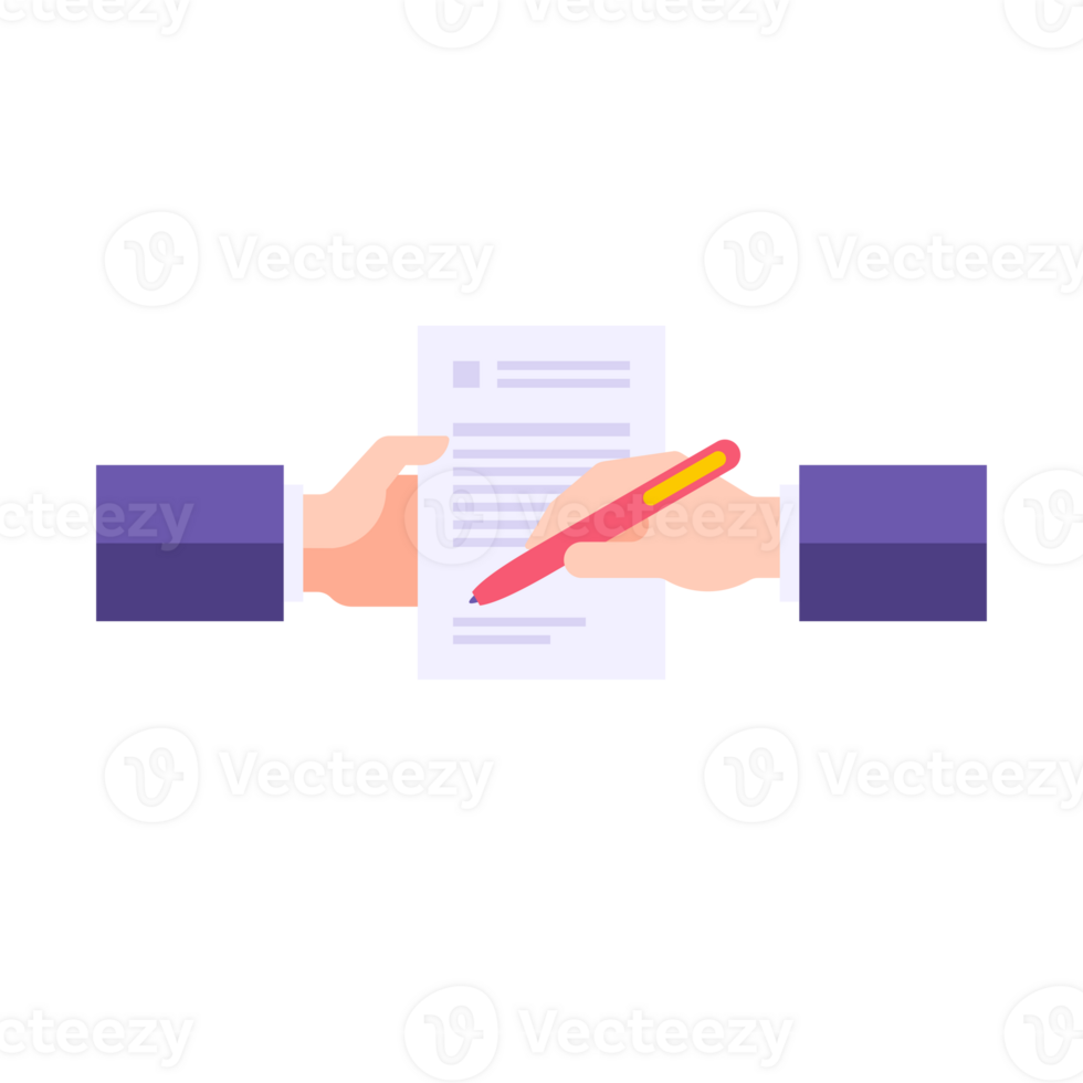 Businessman hands signing printing paper agreement document holding pen png