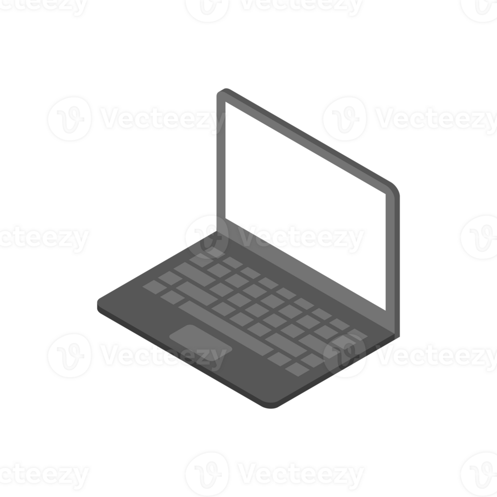 Modern black laptop pc isometric design 3d. Notebook electronic device png
