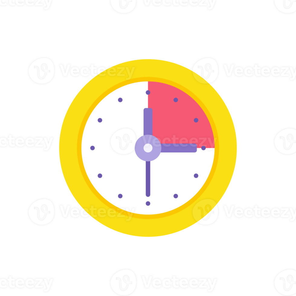 Circle yellow watch clock with red deadline sector. Rounded watch with arrows png