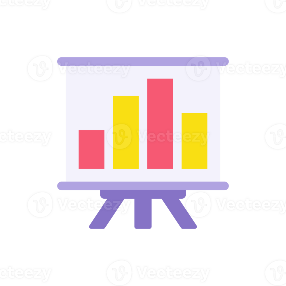 Business presentation board with graphs flat illustration. Flip chart with growing graph png