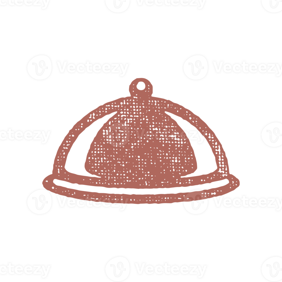 Dish plate with cloche silhouette hand drawn stamp effect illustration png