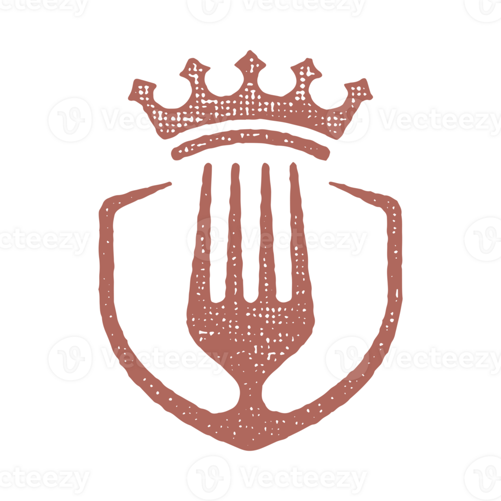 Fork silhouette and crown for premium food concept hand drawn stamp effect illustration png