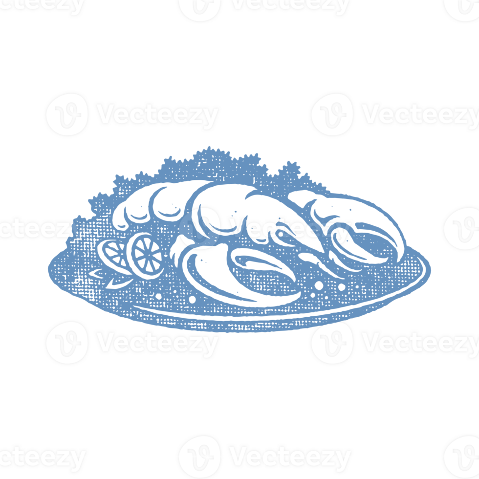 Lobster silhouette for seafood restaurant menu and logo hand drawn stamp effect illustration png