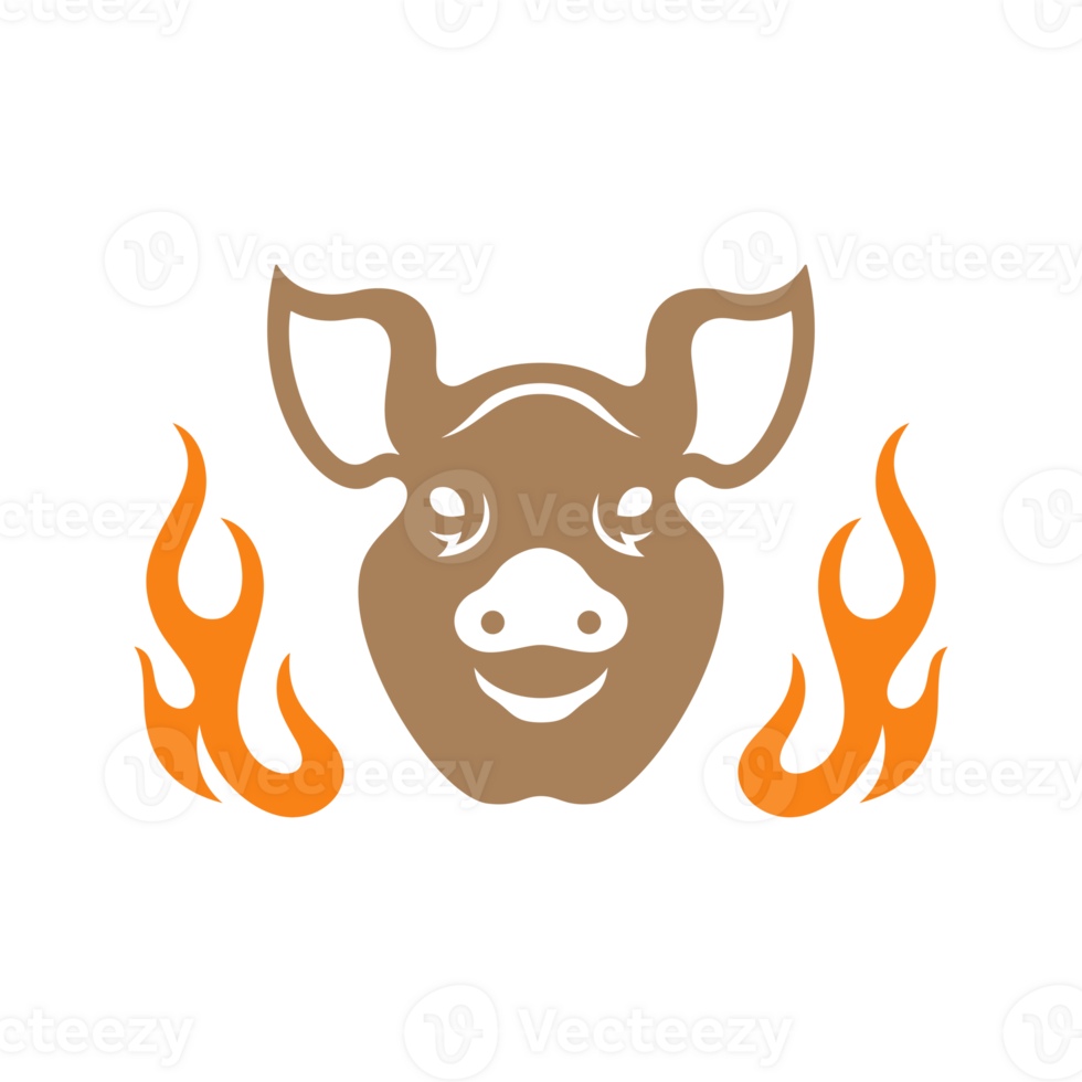 Pig head between fire flames silhouette png
