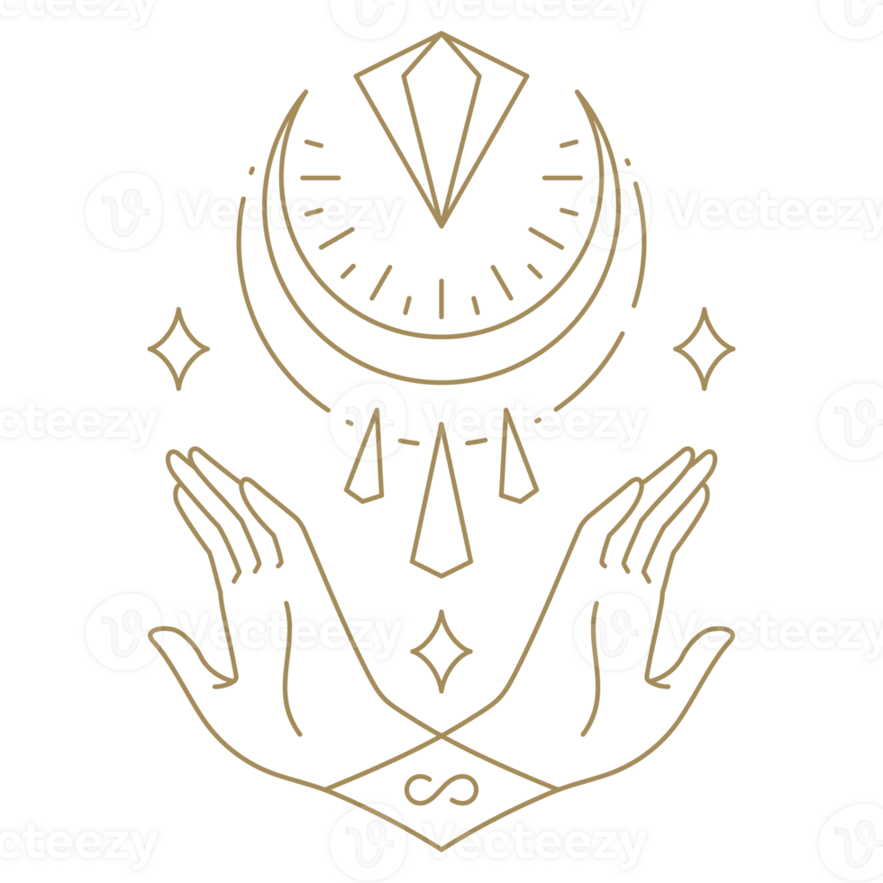 Crossed human palms spa relax meditation half moon jewelry gem insignia golden line icon png