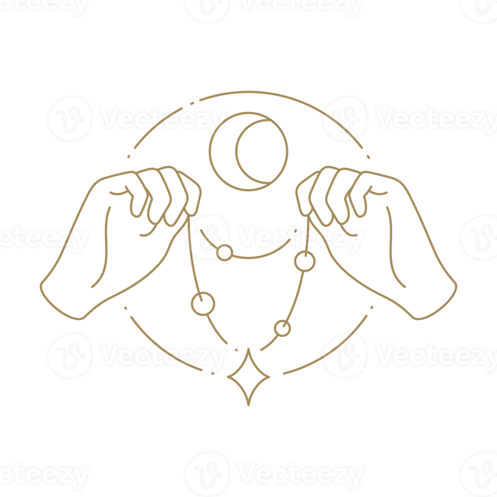 Human hands holding jewelry gem premium necklace esoteric half moon circle frame line icon png