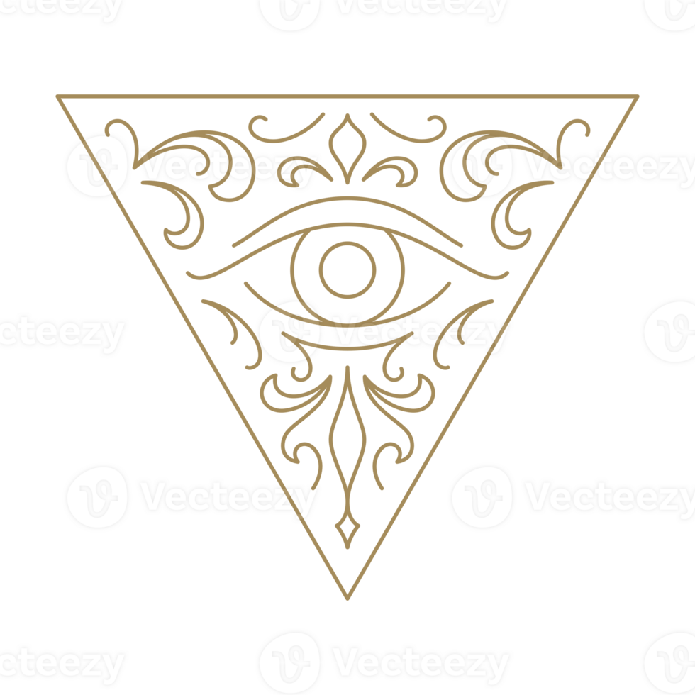 Occultism all seeing eye in curved vintage triangle frame antique line art icon illustration png