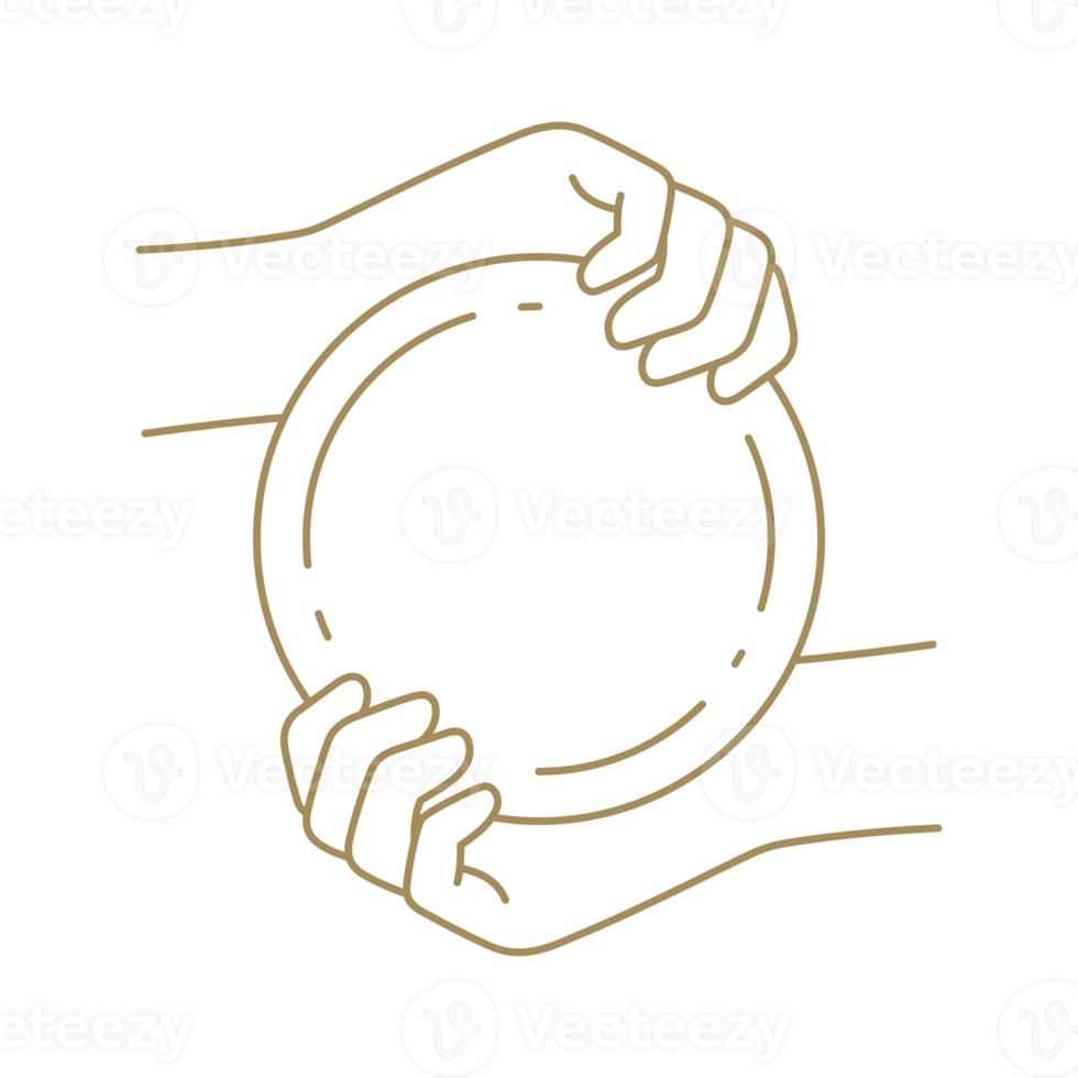 Monochrome antique human hands holding circle plate copy space blank design line art icon png