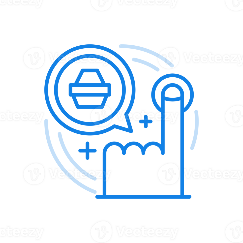 Online food ordering line icon. Fast checkout and delivery finger presses button. png