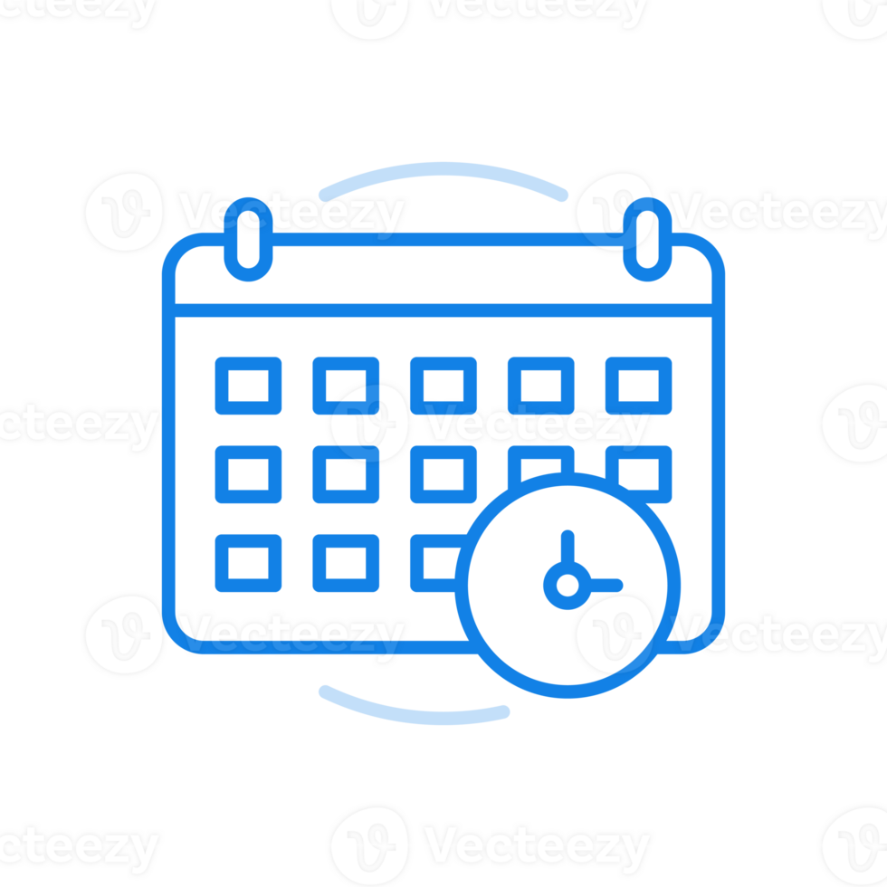Calendar reminder deadline line icon. Important event month desk calendar and clock face. png