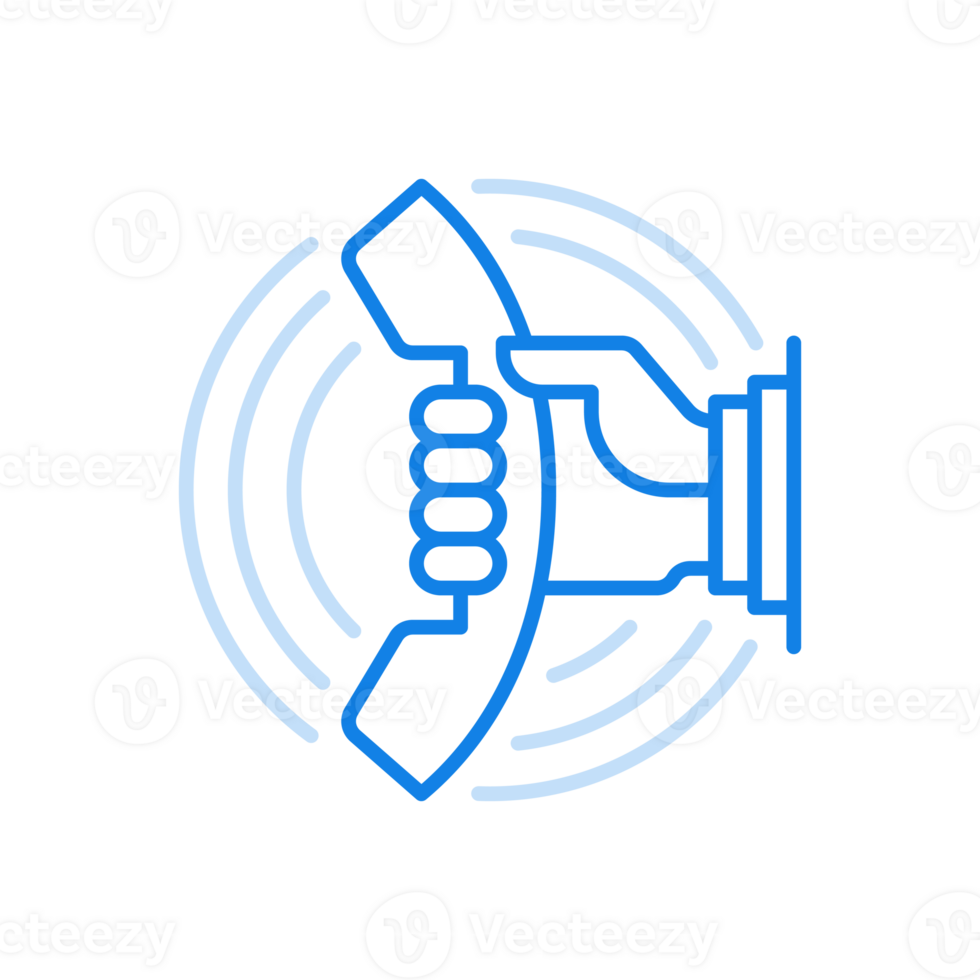 Hand holds out telephone receiver line icon. Calling subscriber and maintaining connection. png